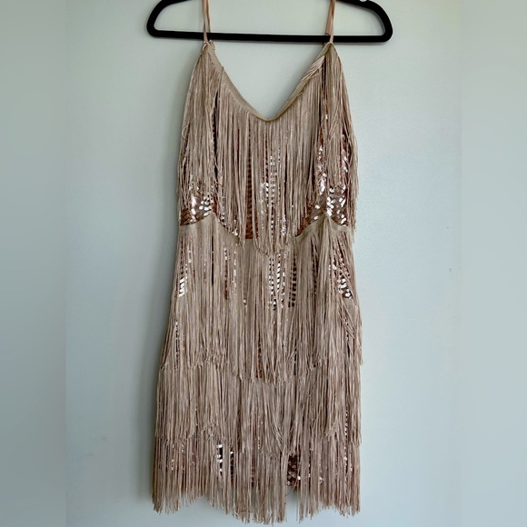 Dresses | Fringe Rose Gold Sequin Mini Dress | Poshmark